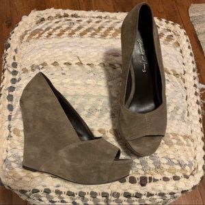 Elizabeth and James Peep Toe Suede Wedge